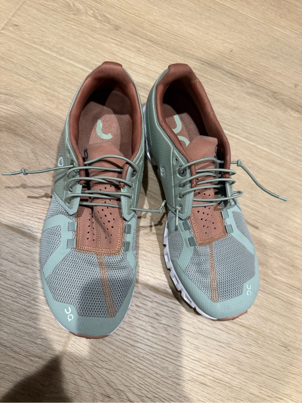 On Running Women's Athletic Shoes in Sage Green and Rust